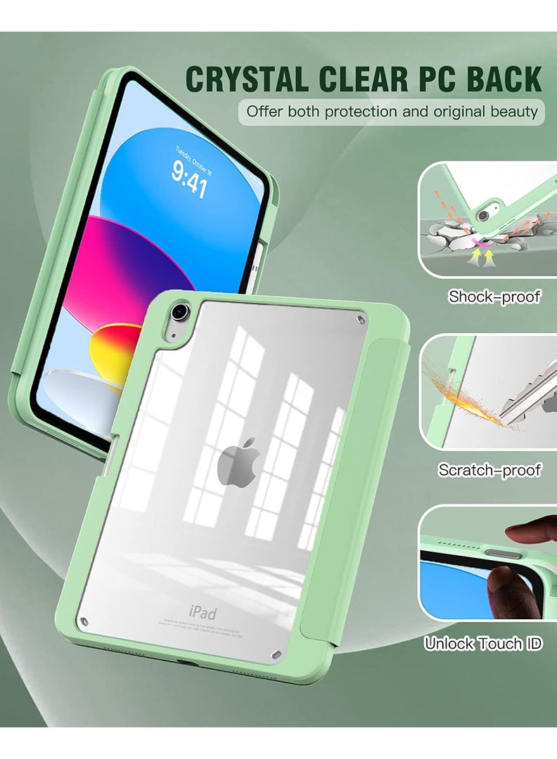 Theodor Hybrid Slim Case for iPad (A16) 11th Gen 11 Inch 2025/10th Gen 10.9 Inch 2022 Case with Pencil Holder, Shockproof Trifold Stand Protective Cover with Soft TPU Clear Back for iPad 11/ 10 Case, Auto Sleep/Wake Light Green  - Image 3