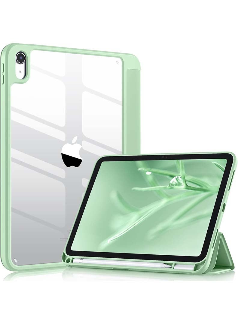 ثيودور جراب خلفي شفاف رفيع لجهاز iPad A16 الجيل الحادي عشر (2025) مقاس 11 بوصة والجيل العاشر (2022) مقاس 10.9 بوصة - غطاء حماية هجين مقاوم للصدمات مع حامل قلم، خاصية التشغيل/الإيقاف التلقائي، وحامل ثلاثي الطي - أخضر فاتح - Image 1