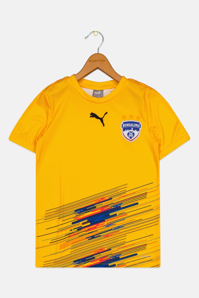 PUMA قميص كرة القدم للأطفال الأولاد بفتحة عنق دائرية وأكمام قصيرة بشعار مطرز، برتقالي - Image 1