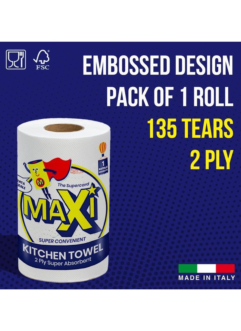 Maxi Supercarta 2-Ply Kitchen Paper Towel, Pack of 1, 210 x 216mm per Sheet, High Absorbency  - Image 2