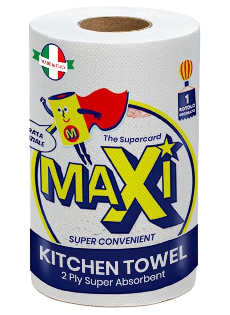 Maxi Supercarta 2-Ply Kitchen Paper Towel, Pack of 1, 210 x 216mm per Sheet, High Absorbency  - Image 1