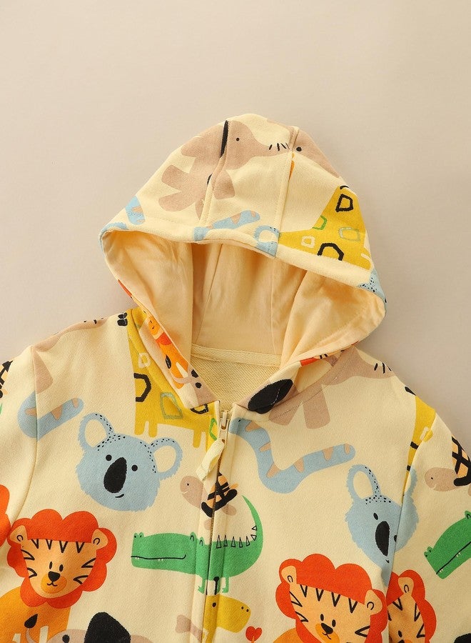 NUBEEHOHO Kids Toddler Zip Up Hoodies Yellow 100% Cotton Fall Jacket Animal Koala Elephant Lion Printed Sweatshirt Clothes 2-3T (084) - Image 2
