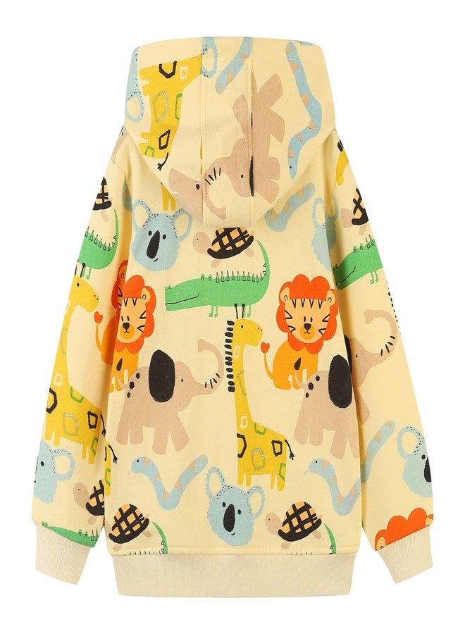 NUBEEHOHO Kids Toddler Zip Up Hoodies Yellow 100% Cotton Fall Jacket Animal Koala Elephant Lion Printed Sweatshirt Clothes 2-3T (084) - Image 3