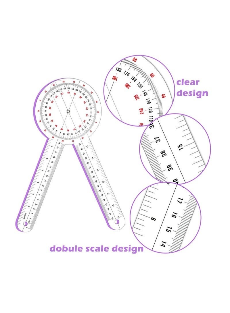 Transparent Goniometer Linear Measuring Ruler Orthopedic Angle Plastic 360 Degree for Body Tape Measure Protractor 3 Pack - Image 4