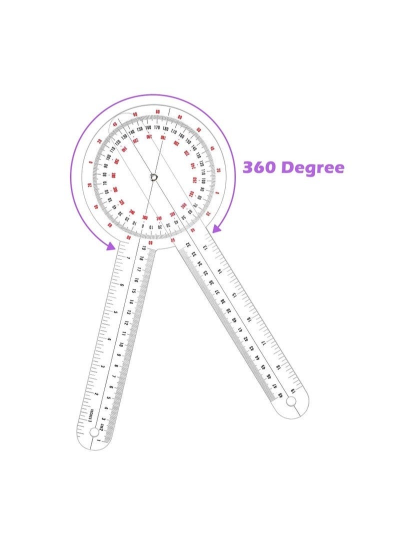 Transparent Goniometer Linear Measuring Ruler Orthopedic Angle Plastic 360 Degree for Body Tape Measure Protractor 3 Pack - Image 2