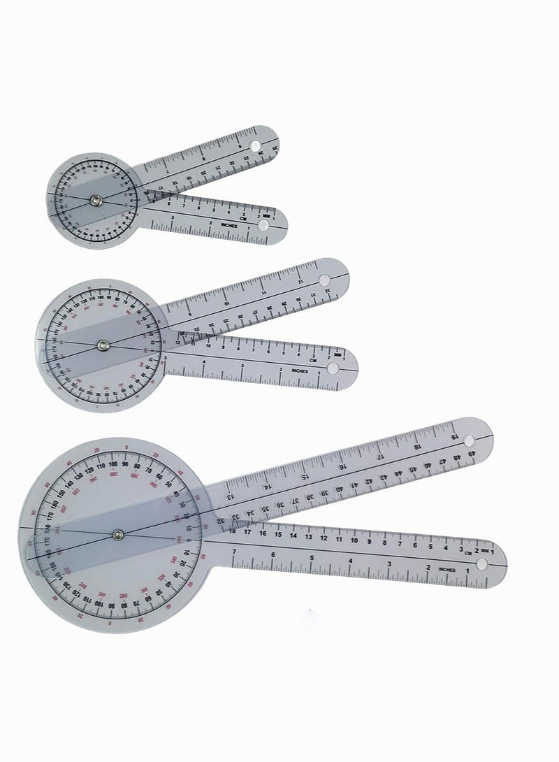 Transparent Goniometer Linear Measuring Ruler Orthopedic Angle Plastic 360 Degree for Body Tape Measure Protractor 3 Pack - Image 1