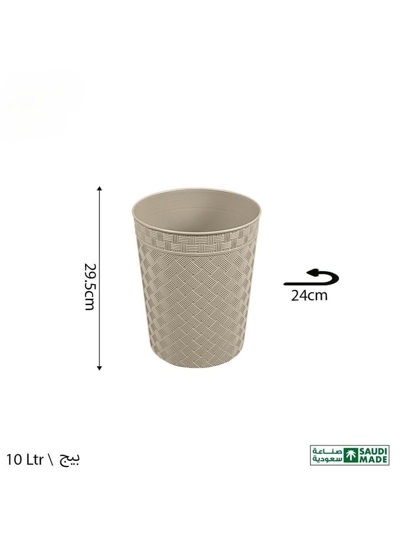 بلاستيكنا سلة مهملات راتان دائرية للمكاتب والغرف، 10لتر، لون بيج - Image 2