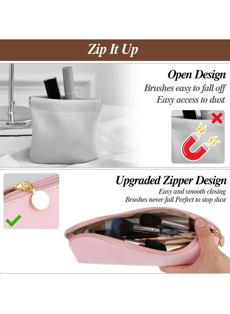 SYOSI Large Travel Makeup Brush Holder PU Makeup Brush Bag with zipper Portable Organizer for Makeup Brushes Cosmetic Face Brushes Holders Soft & Durable for Travel Home Office Rose Pink - Image 4
