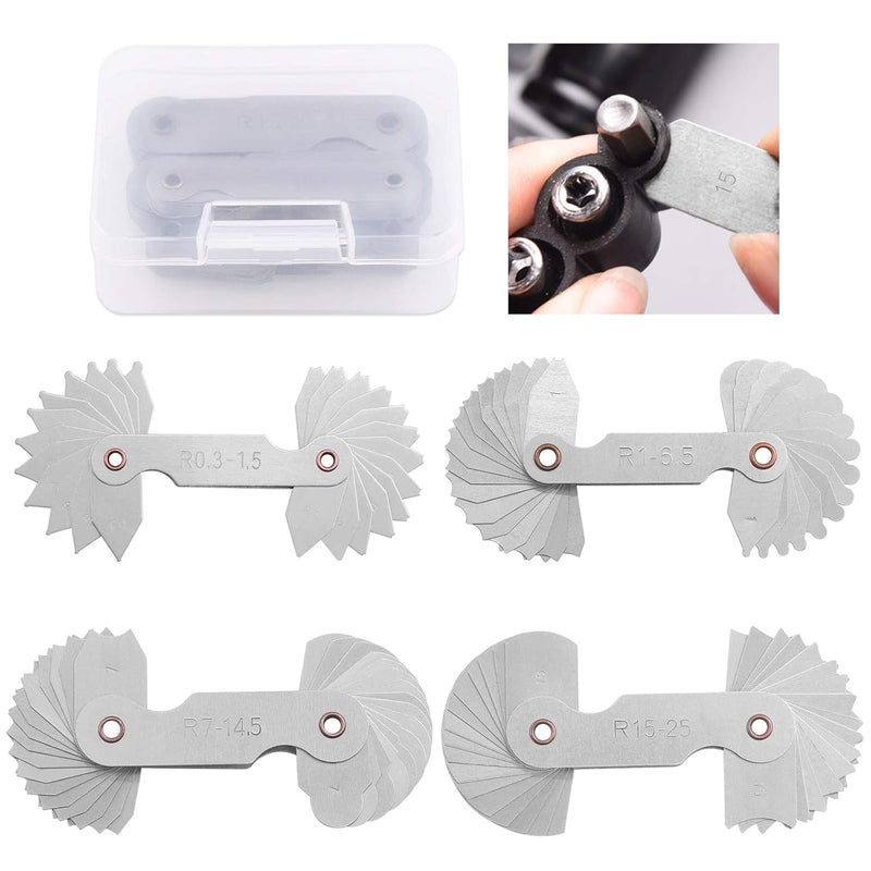Rustark 4 Pcs Metric Radius Gauge Stainless Metal External and Internal Arc Fillet Concave Convex Measuring Tool Set Including R0.3-1.5/ R1-6.5/ R7-14.5/ R15-25 - Image 1