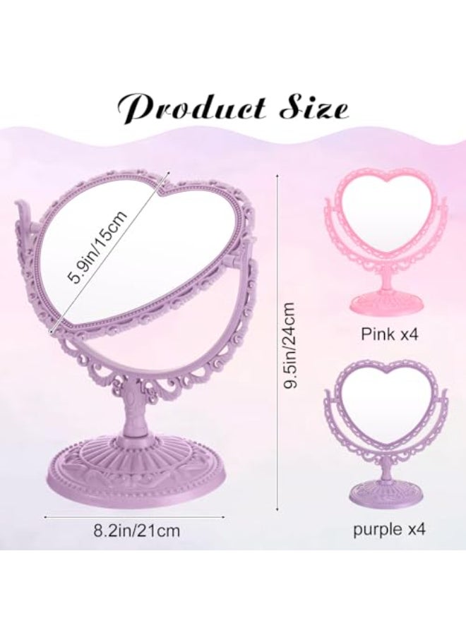 Lineshading 8 Pcs Heart Mirror Purple Pink Heart Shaped Mirror Spa Party Supplies for Girls Makeup Spa Birthday Party Favors - Image 3