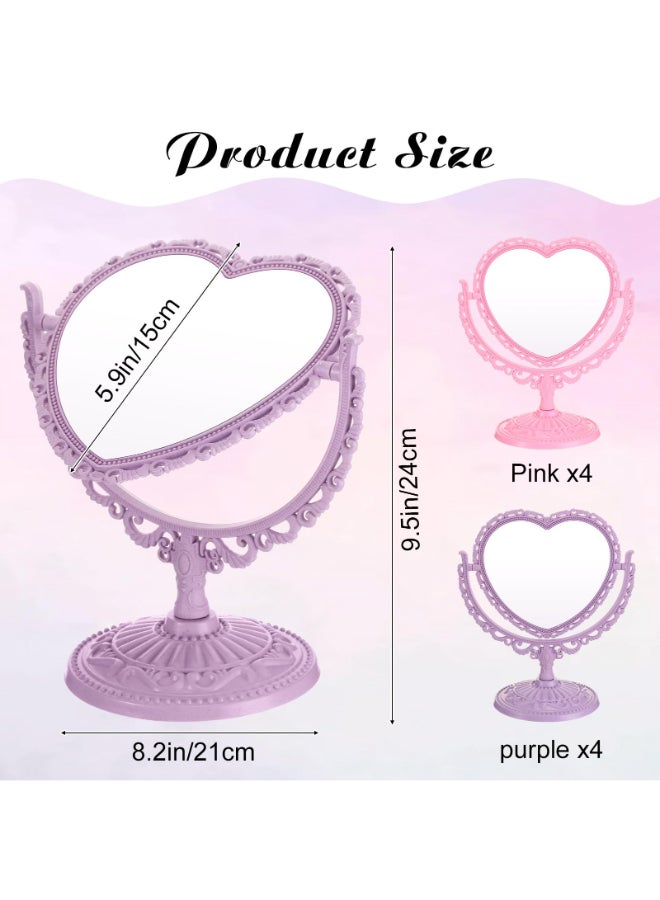 Lineshading 8 Pcs Heart Mirror Purple Pink Heart Shaped Mirror Spa Party Supplies for Girls Makeup Spa Birthday Party Favors - Image 4
