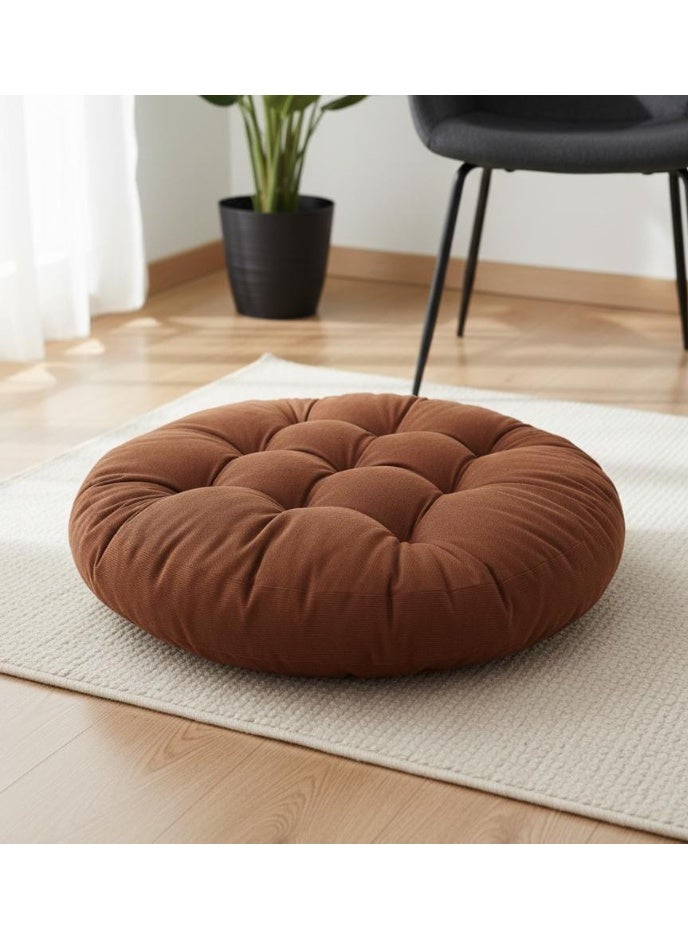 أي كي دي سي وسادة أرضية دائرية كبيرة جدًا من البوليستر من AKDC - وسادة جلوس ناعمة بنية اللون، 55×55×12 سم - Image 2
