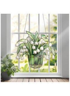 SYOSI 2Pcs Lily of Valley Suncatcher, Lily of Valley Window Decor, Stained Glass Suncatcher Lily of The Valley, Artificial Flowers Stained Glass Hangings for Living Room Window Wall Art Decor (9 * 9in)  - Image 4