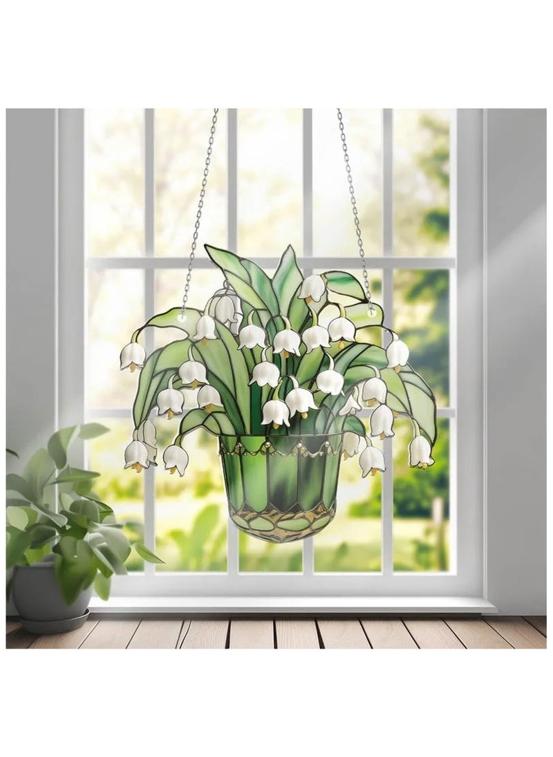SYOSI 2Pcs Lily of Valley Suncatcher, Lily of Valley Window Decor, Stained Glass Suncatcher Lily of The Valley, Artificial Flowers Stained Glass Hangings for Living Room Window Wall Art Decor (9 * 9in)  - Image 4