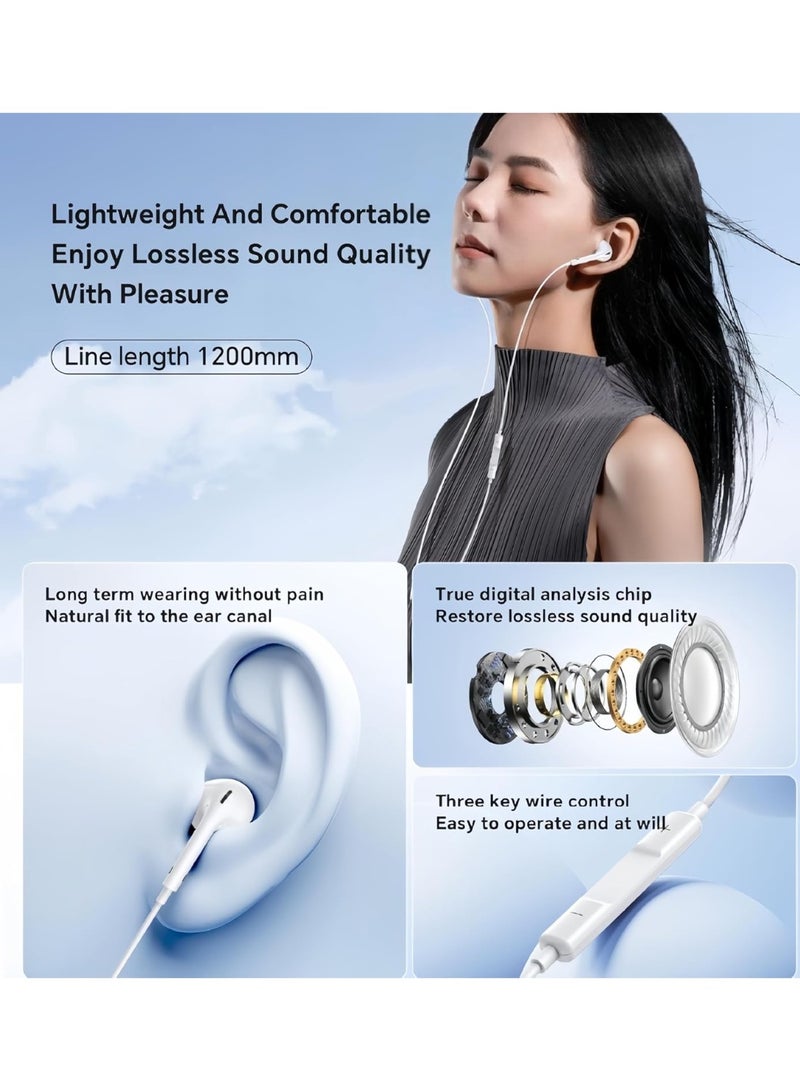 Wired USB C Earphones with Microphone & Volume Control, Type C In-Ear Earbuds for iPhone 16/15 Pro Max, iPad Pro/Air, Samsung Galaxy S25/S24, Google Pixel & More (Hi-Fi Digital Audio, White) - Image 4