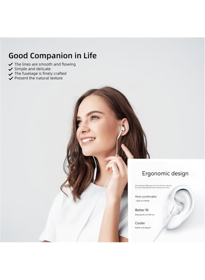 Wired USB C Earphones with Microphone & Volume Control, Type C In-Ear Earbuds for iPhone 16/15 Pro Max, iPad Pro/Air, Samsung Galaxy S25/S24, Google Pixel & More (Hi-Fi Digital Audio, White) - Image 3