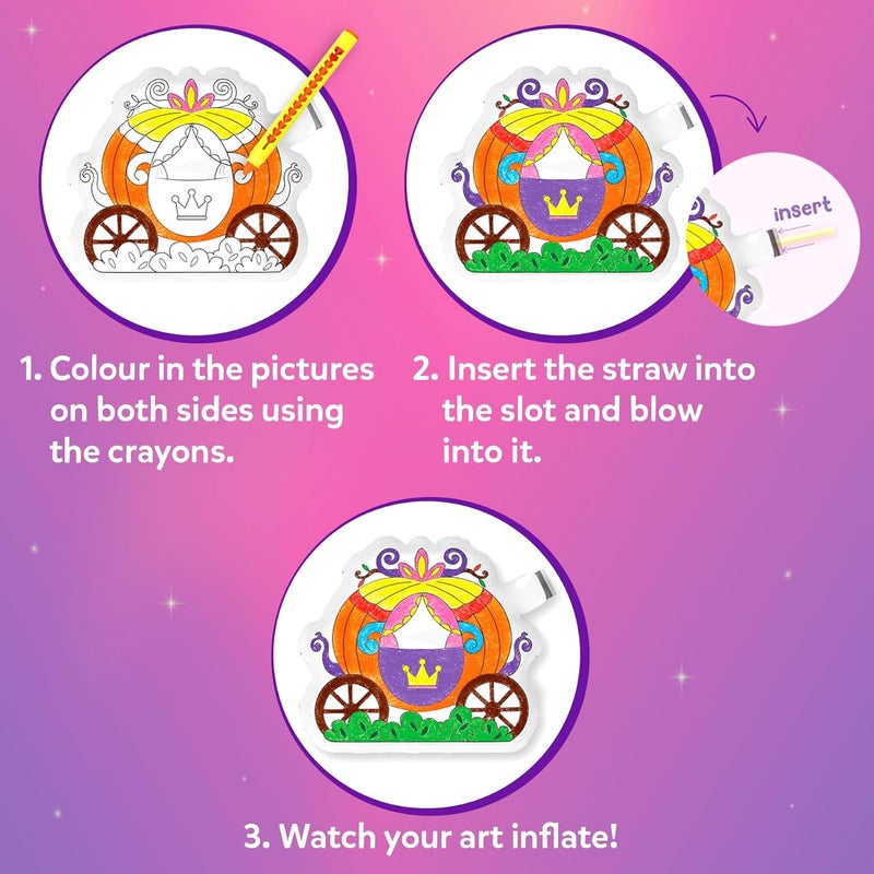 Skillmatics أحصنة يونيكورن وأميرات قابلة للنفخ - مجموعة حرف يدوية ثلاثية الأبعاد للأطفال، مجموعة تلوين خالية من الفوضى مع أقلام شمع وشفاطات، هدية للبنات والأولاد من عمر 4، 5، 6، 7 - Image 4