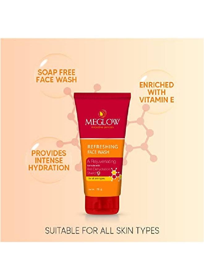MEGLOW - Refreshing & Rejuvenating Face Wash Pack of 2 (70g Each) with Anti Dehydration Shield || Soap Free Face Wash for All Skin Types ||Helps to Make Skin Soft Supple and Fresh (Unisex) - Image 1