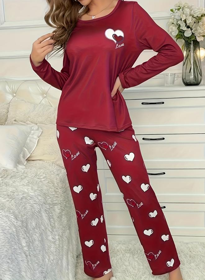 تايك تو طقم تيشيرت بأكمام طويلة بطبعة قلب مع بنطال - Image 5