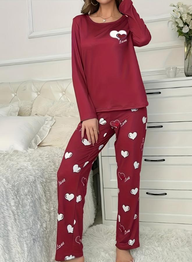 تايك تو طقم تيشيرت بأكمام طويلة بطبعة قلب مع بنطال - Image 4