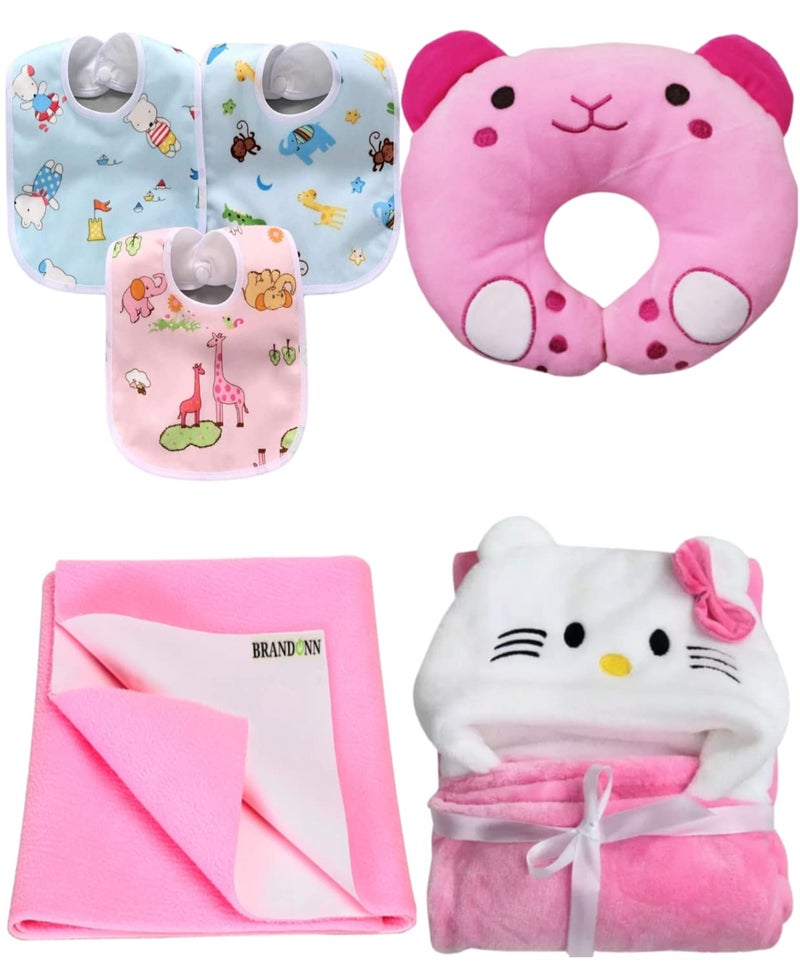 First Kick New Born Baby Gift Set Combo Pack for Baby Boys and Baby Girls Pack of 6 Pcs Kitty Pink - Image 1