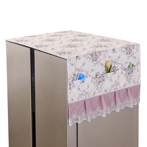 HASTHIP® 27.6 x 67 inches Universal Fit Double Door Fridge Cover Fashion Floral Print Refrigerator Dust Proof Cover with Pockets - Image 1