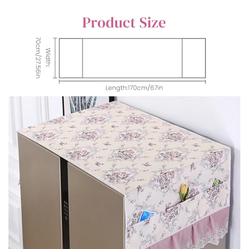 HASTHIP® 27.6 x 67 inches Universal Fit Double Door Fridge Cover Fashion Floral Print Refrigerator Dust Proof Cover with Pockets - Image 2