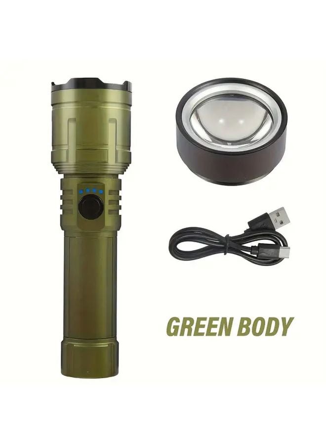 Green LED Flashlight USB Rechargeable Zoom Focus Light 5000mAh TYPE C Emergency - Image 1