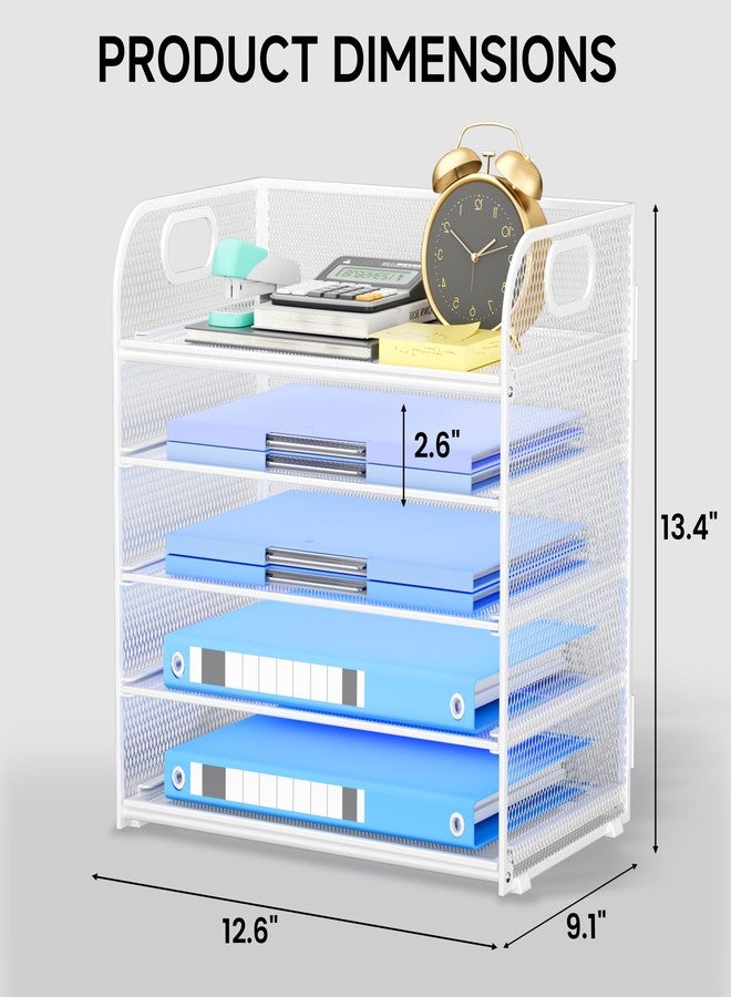 Kinkota 5-Tier Stackable Paper Organizer with Handle, White Metal Mesh Desk Organizer Letter Tray | Office Storage & Organization for Home, School & Workplace - Image 2