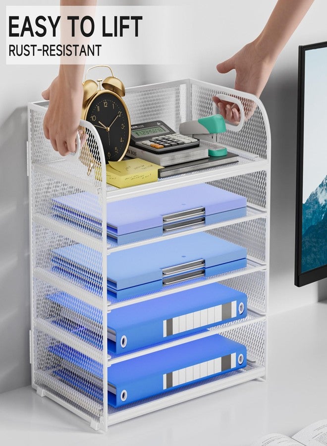 Kinkota 5-Tier Stackable Paper Organizer with Handle, White Metal Mesh Desk Organizer Letter Tray | Office Storage & Organization for Home, School & Workplace - Image 3