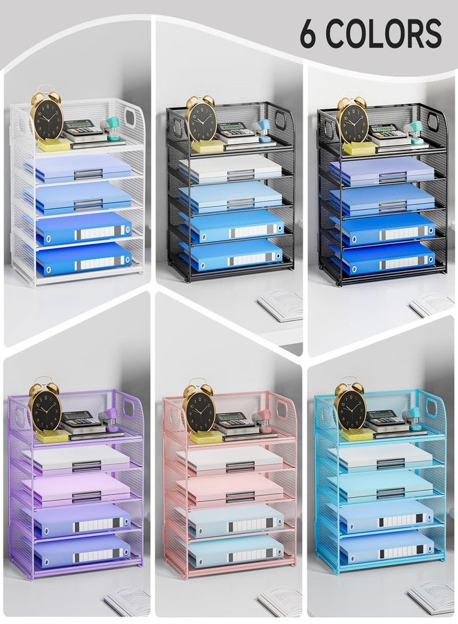 Kinkota 5-Tier Stackable Paper Organizer with Handle, White Metal Mesh Desk Organizer Letter Tray | Office Storage & Organization for Home, School & Workplace - Image 4