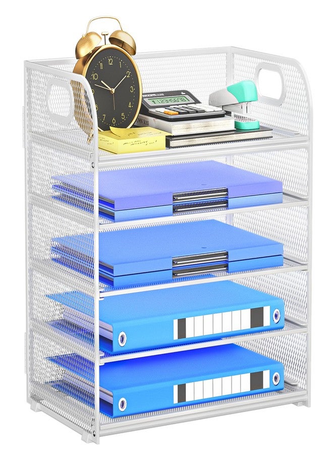 Kinkota 5-Tier Stackable Paper Organizer with Handle, White Metal Mesh Desk Organizer Letter Tray | Office Storage & Organization for Home, School & Workplace - Image 1