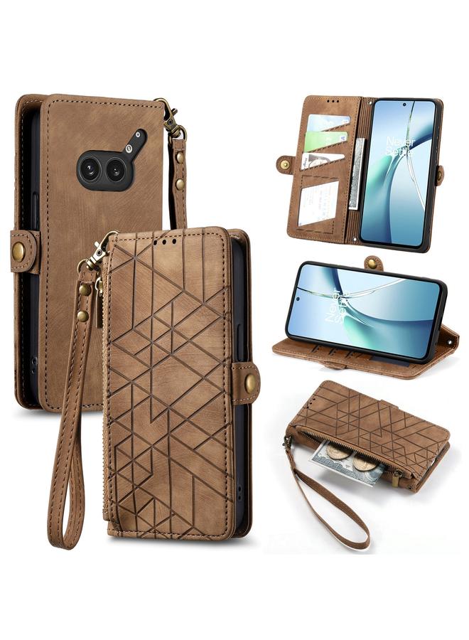 Case For Nothing Phone 2a Plus Geometric Zipper Wallet Side Buckle Leather Phone Case