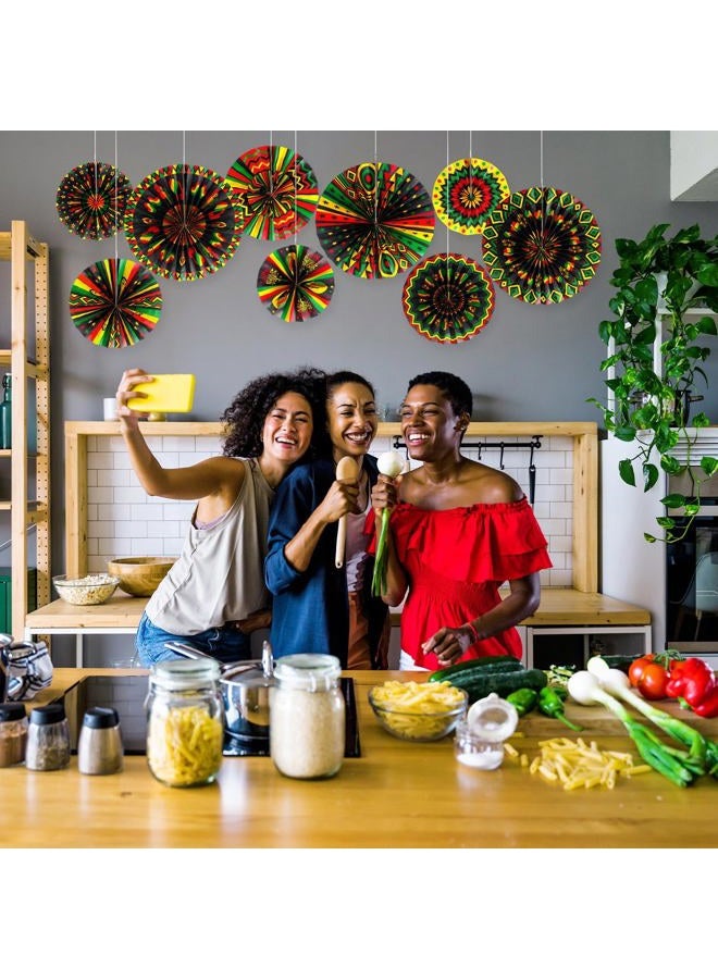 Outus Black History Month Decorations Paper Fans Juneteenth Hanging Paper Fans Kente Ceiling Wall Garland for African American Party Bulletin Board Classroom Decor (9 Pcs,Design) - Image 3