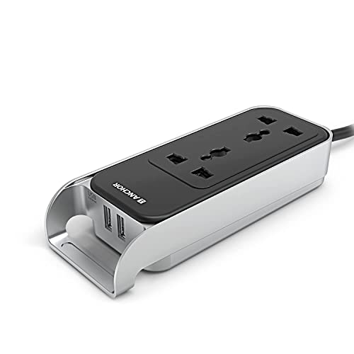 Anchor by Panasonic 6A Extension Board with Handle, 2 Sockets + USB 2.4A, 1.5m Cable (Black and Silver, 240 volts) (22074) - Image 2