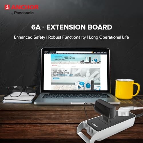 Anchor by Panasonic 6A Extension Board with Handle, 2 Sockets + USB 2.4A, 1.5m Cable (Black and Silver, 240 volts) (22074) - Image 4