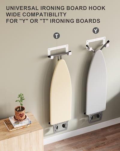 MUSVOH Ironing Board Holder Wall Mount Stainless Steel, Y T Leg Ironing Board Hanger Wall Mount for Laundry Room, Iron Board Hooks for Wall Heavy Duty, White - Image 2