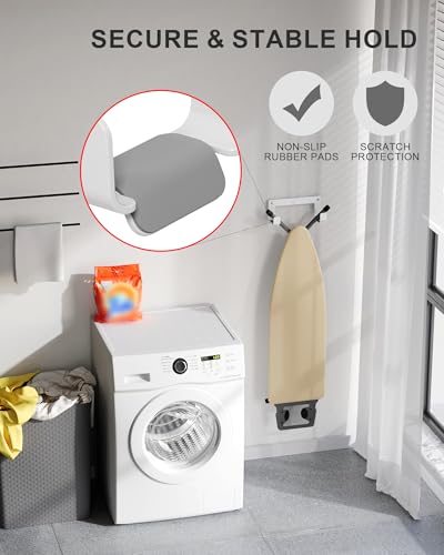 MUSVOH Ironing Board Holder Wall Mount Stainless Steel, Y T Leg Ironing Board Hanger Wall Mount for Laundry Room, Iron Board Hooks for Wall Heavy Duty, White - Image 3