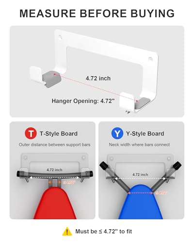 MUSVOH Ironing Board Holder Wall Mount Stainless Steel, Y T Leg Ironing Board Hanger Wall Mount for Laundry Room, Iron Board Hooks for Wall Heavy Duty, White - Image 5