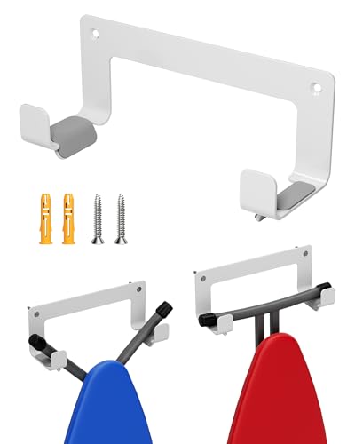 MUSVOH Ironing Board Holder Wall Mount Stainless Steel, Y T Leg Ironing Board Hanger Wall Mount for Laundry Room, Iron Board Hooks for Wall Heavy Duty, White - Image 1