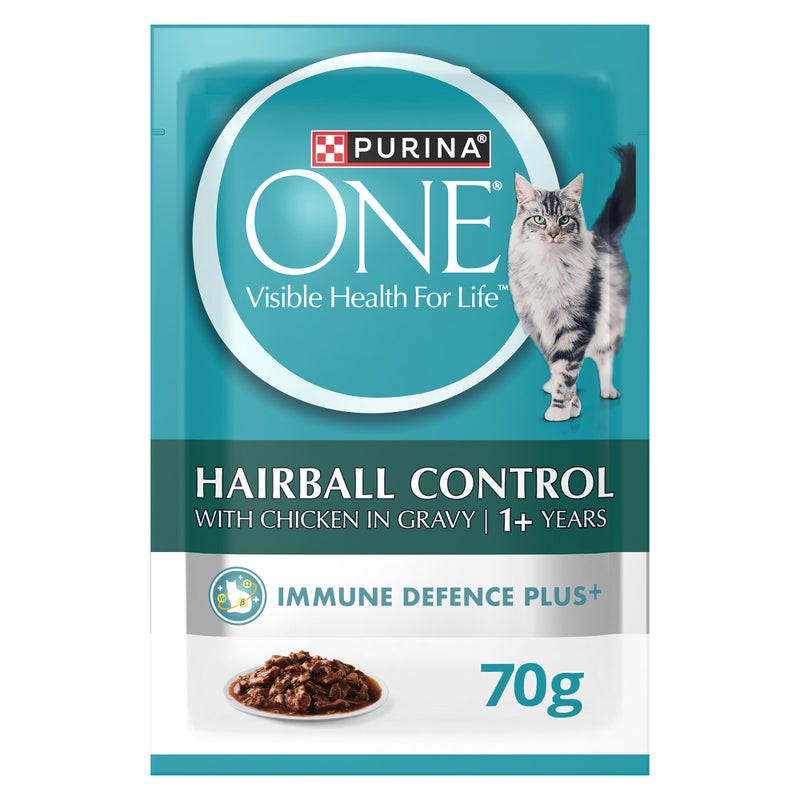 Purina One Adult Cat Food with Hairball Control Chicken Pouch (70g x 12) - Image 2