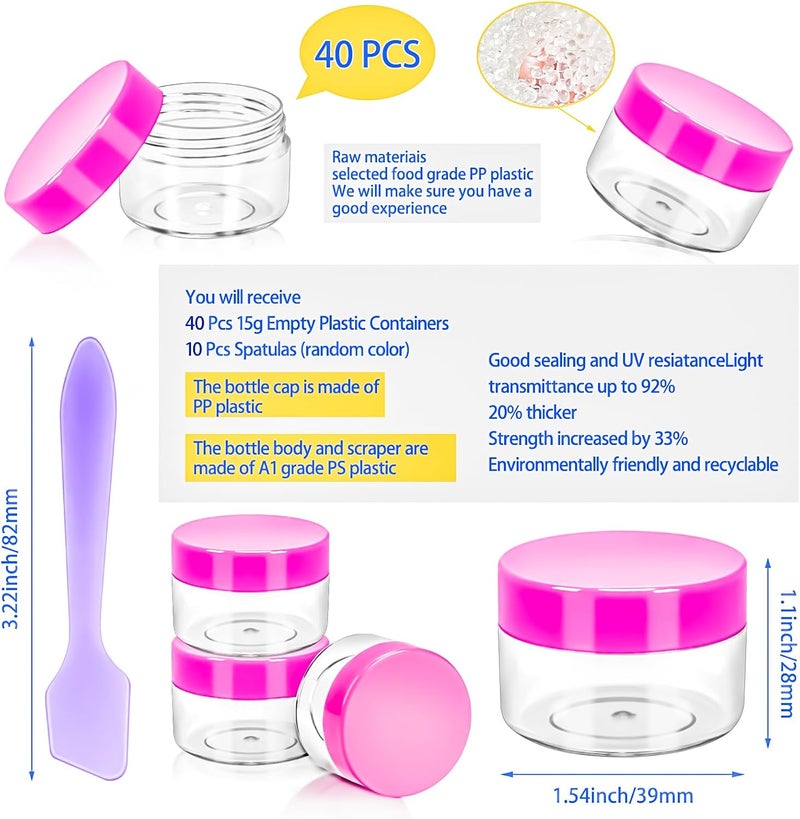 MotBach 40Pack 15g Small Plastic Cosmetic Containers with Lids, 15gram Plastic Makeup Containers Jars with Spatulas, 15ml Sample Jars Travel Size Containers for Toiletries Lip Balm Cream Slime Lotion - Image 2