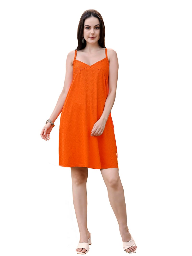 PURVAJA Women’s A-Line/Flared Above Knee Length Dress (Nisi-001-003) (in, Alpha, XL, Orange) - Image 1