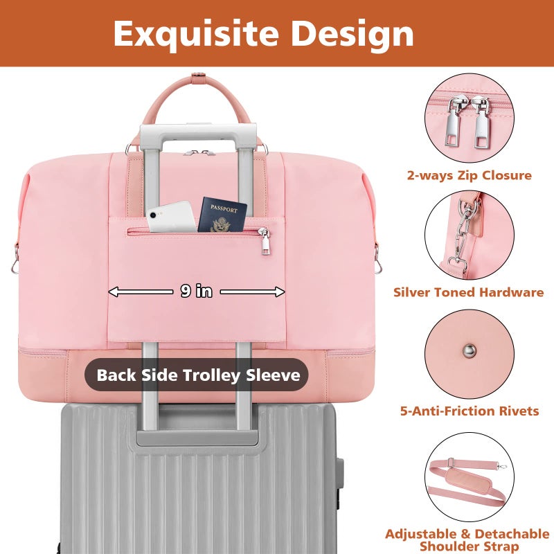 TIBES Travel Weekender Bag for Women, 21" Overnight Bag with Shoe Compartment 50L Large Travel Duffel Bag Carry On Tote for Weekend, Overnight, Business Trips, Water Resistant - Image 5