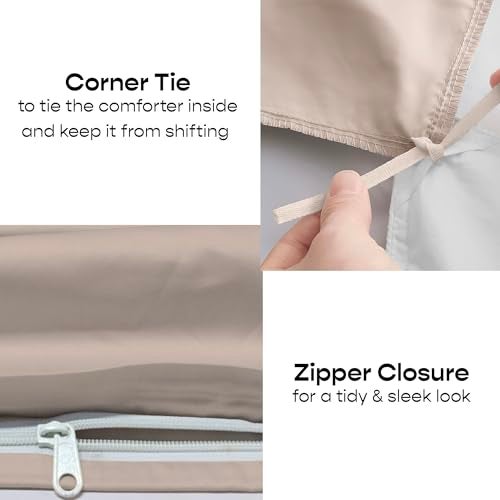 SleepyCat Sateen Duvet Cover | 100% Cotton | 300TC Sateen Weave with Corner Ties & Zipper Closure | Oeko-TEX & AZO Free - Pabble (Single Size, 90x60 Inches) - Image 4