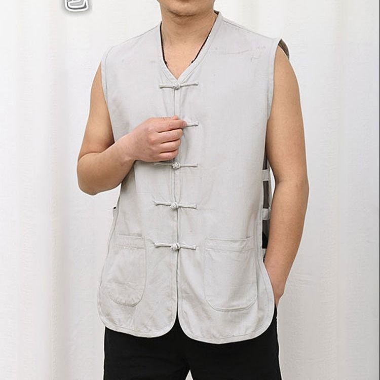 Traditional Buckle Old Coarse Cloth Tang Coat Mens Vest and Vest for Summer Old Man Sweatshirt Chinese Style Waistcoat Chinese Style Black  - Image 2