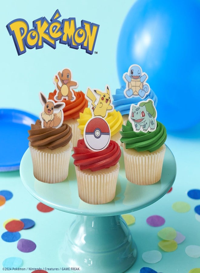 DecoPac Pokémon Rings, Cupcake Decorations With Pikachu, Bulbasaur, Eevee, Charmander, Squirtle, and Poké Ball, Multicolored Food Safe Cake Toppers – 24 Pack - Image 3