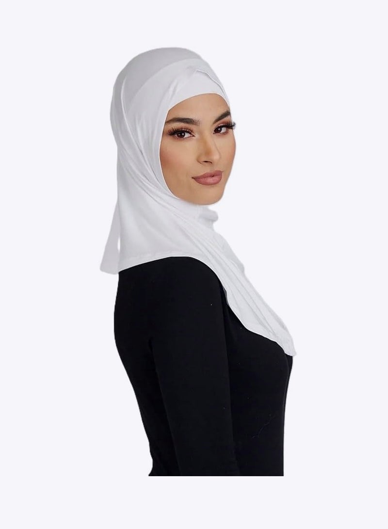 Perfectory PERFECTORY Premium 2 pc Hijab Set with Tube Cap, Easy to Wear, No Pins Required-White - Image 3