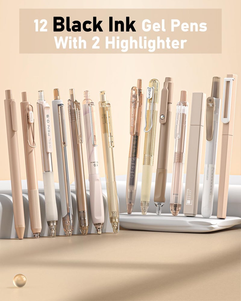 Four Candies Writing Ink Pens with Black & Brown Ink and 2Pack Highlighter, Retractable 0.5mm Smooth Fine Point Pens,Brown Pens for School, Office Girly Stationery Aesthetic Desk Accessories Set of 14 - Image 2