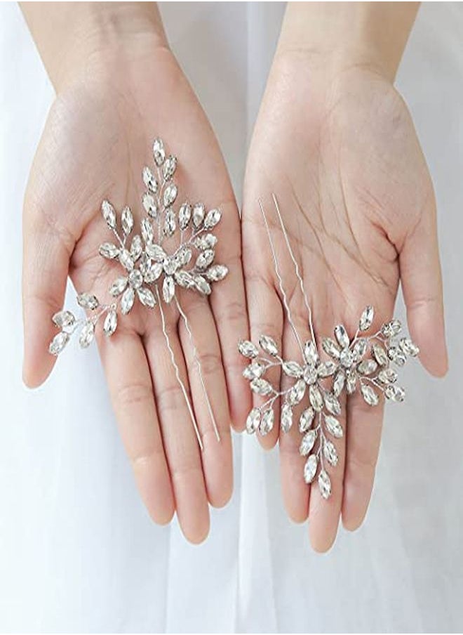 Unicra Bride Wedding Crystal Hair Pins Flower Bridal Hair Pieces Wedding Hair Accessories For Women And Girls Pack Of 2 (Silver)  - Image 5
